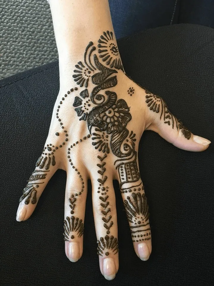 Henna design on a client's hand, done at EyebrowSpa